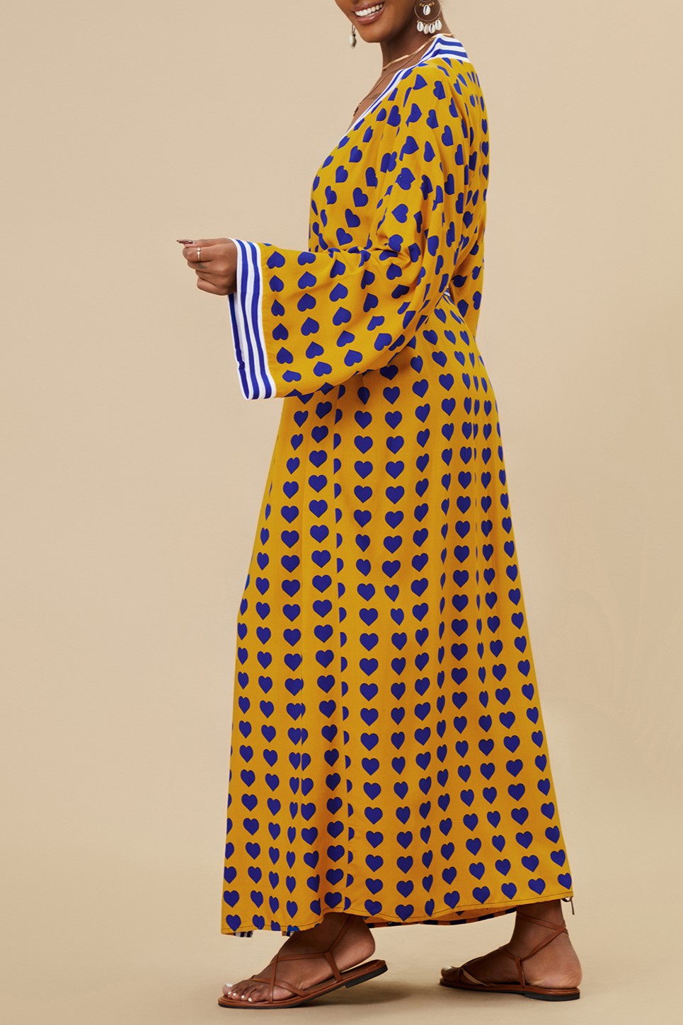 Printed Belted Maxi Kimono Cover Up - Yw-Heart - 5