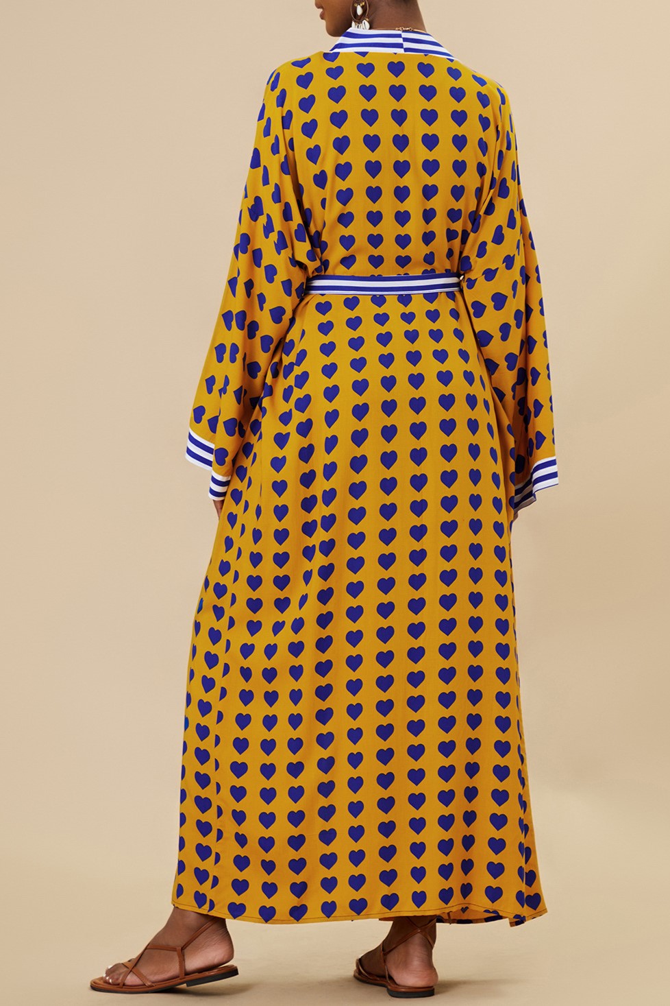 Printed Belted Maxi Kimono Cover Up - Yw-Heart - 6