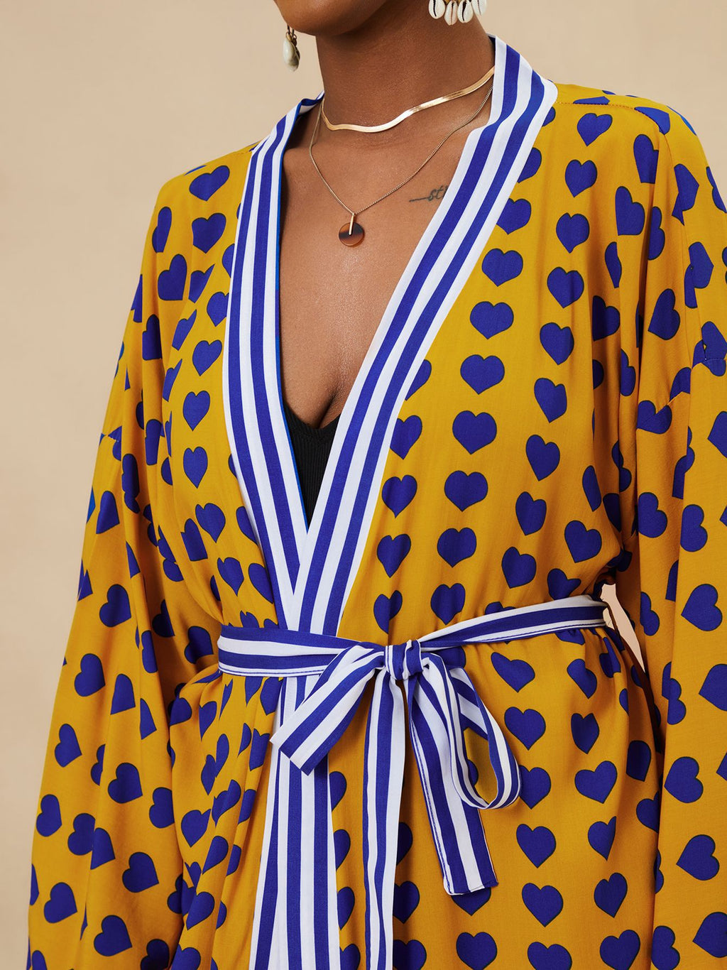 Printed Belted Maxi Kimono Cover Up - Yw-Heart - 7