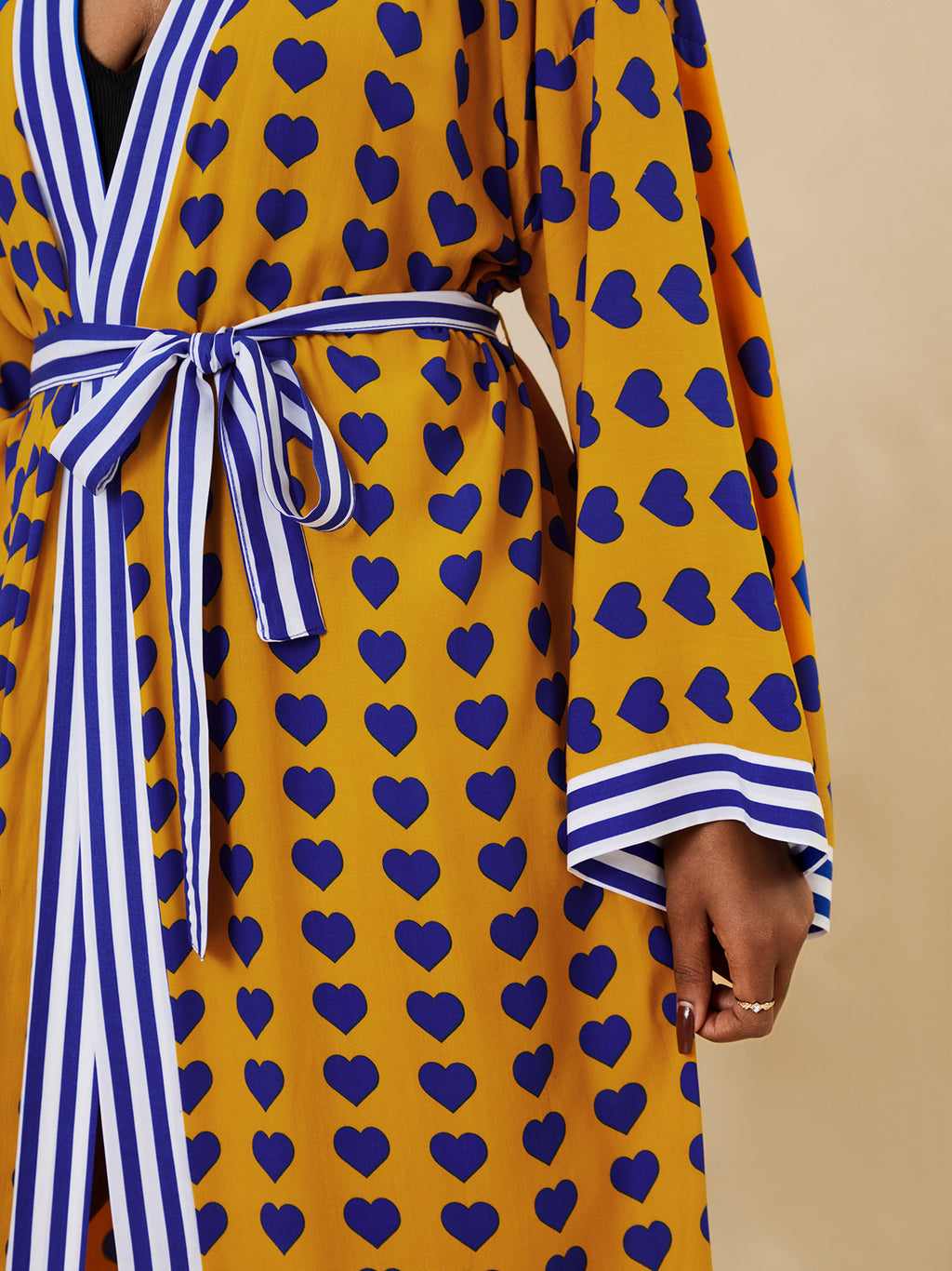 Printed Belted Maxi Kimono Cover Up - Yw-Heart - 8