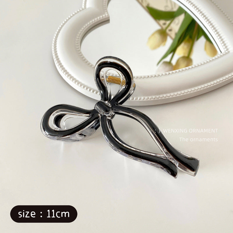 Glossy Ribbon Bow Hair Claw Clip - Black