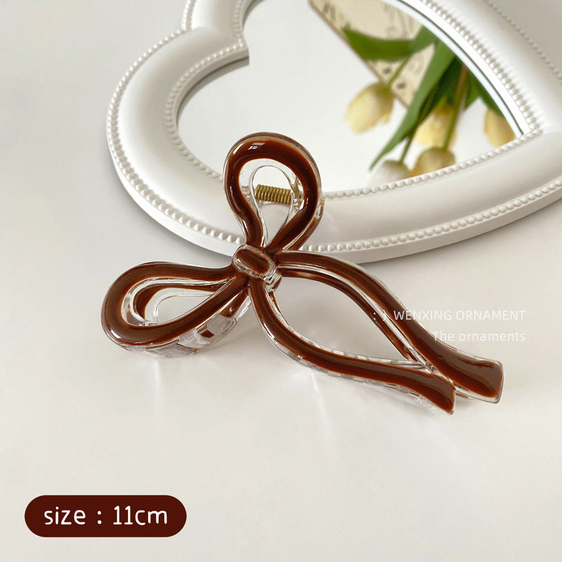 Glossy Ribbon Bow Hair Claw Clip - Macchiato