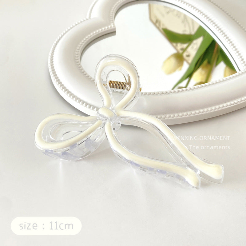Glossy Ribbon Bow Hair Claw Clip - Milk