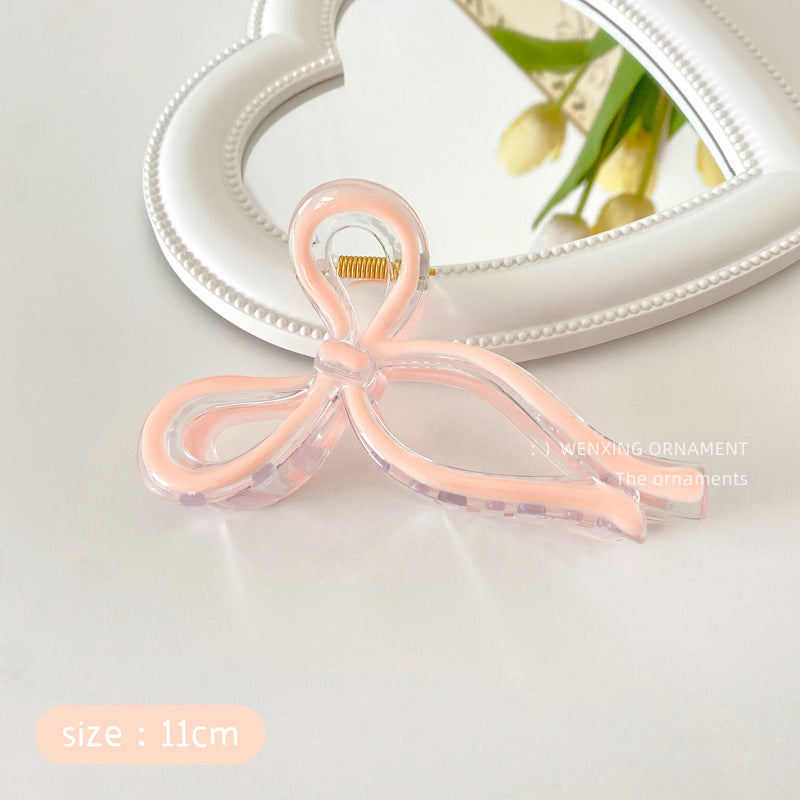 Glossy Ribbon Bow Hair Claw Clip - Peach
