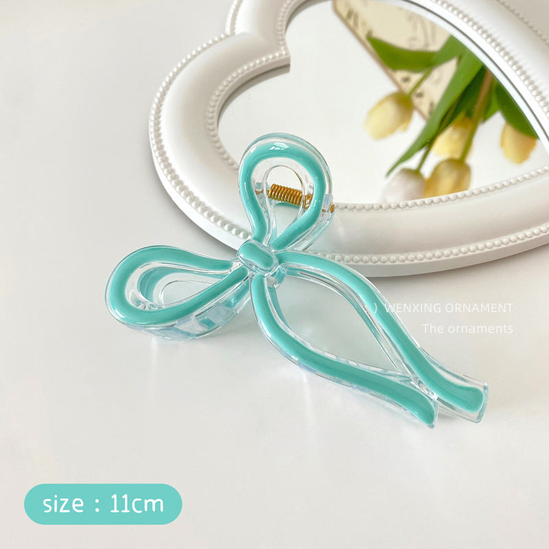Glossy Ribbon Bow Hair Claw Clip - Turquoise