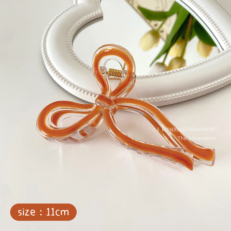 Glossy Ribbon Bow Hair Claw Clip - caramel