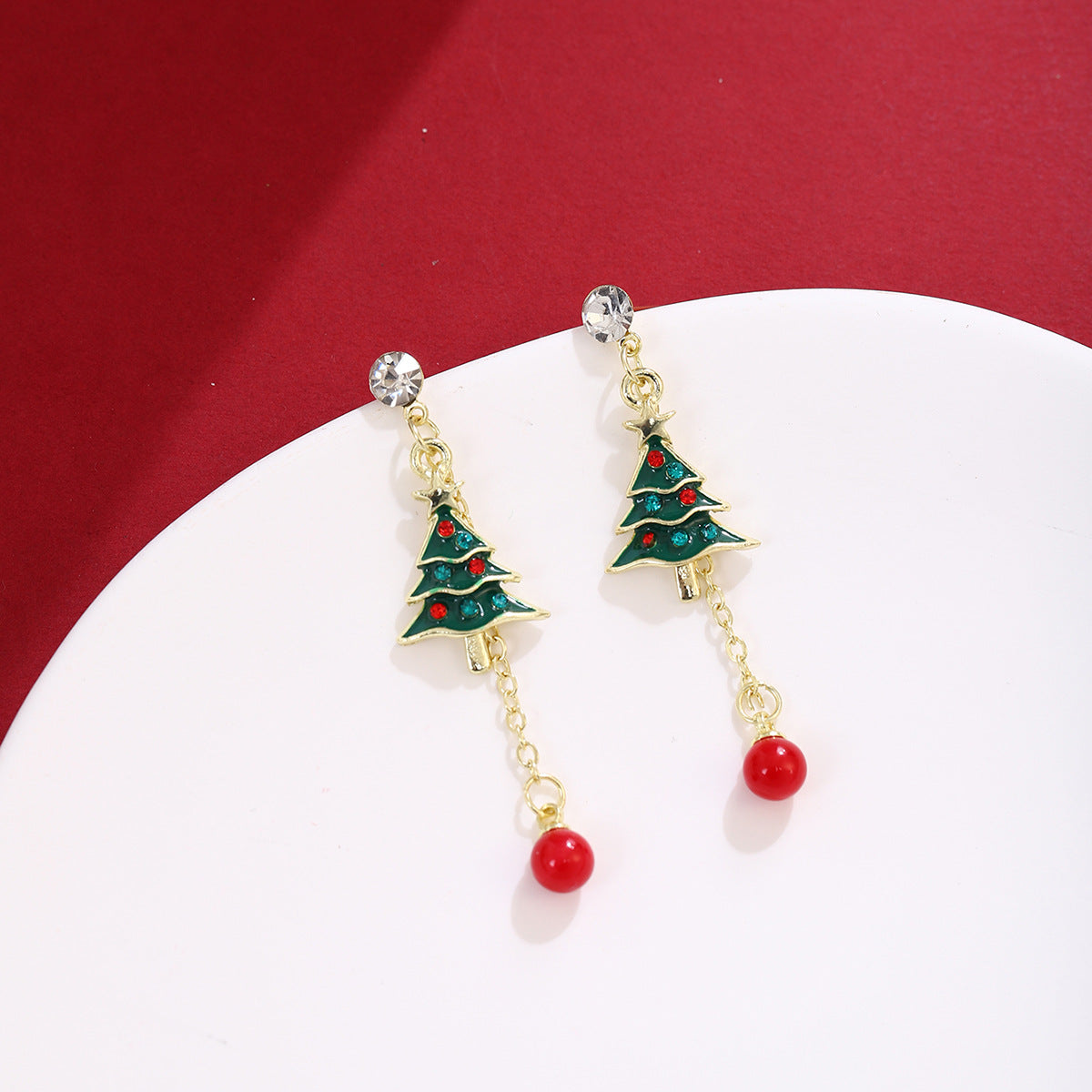 Beaded Chain Evergreen Linear Earrings - Green - 1