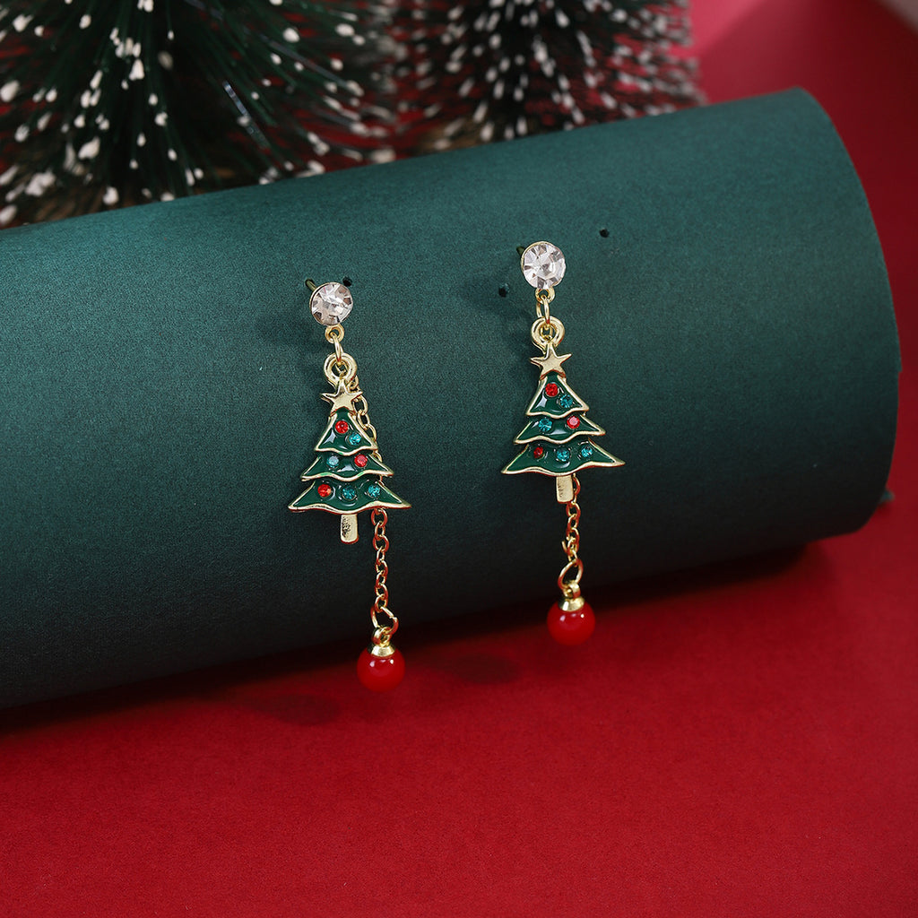 Beaded Chain Evergreen Linear Earrings - Green - 2