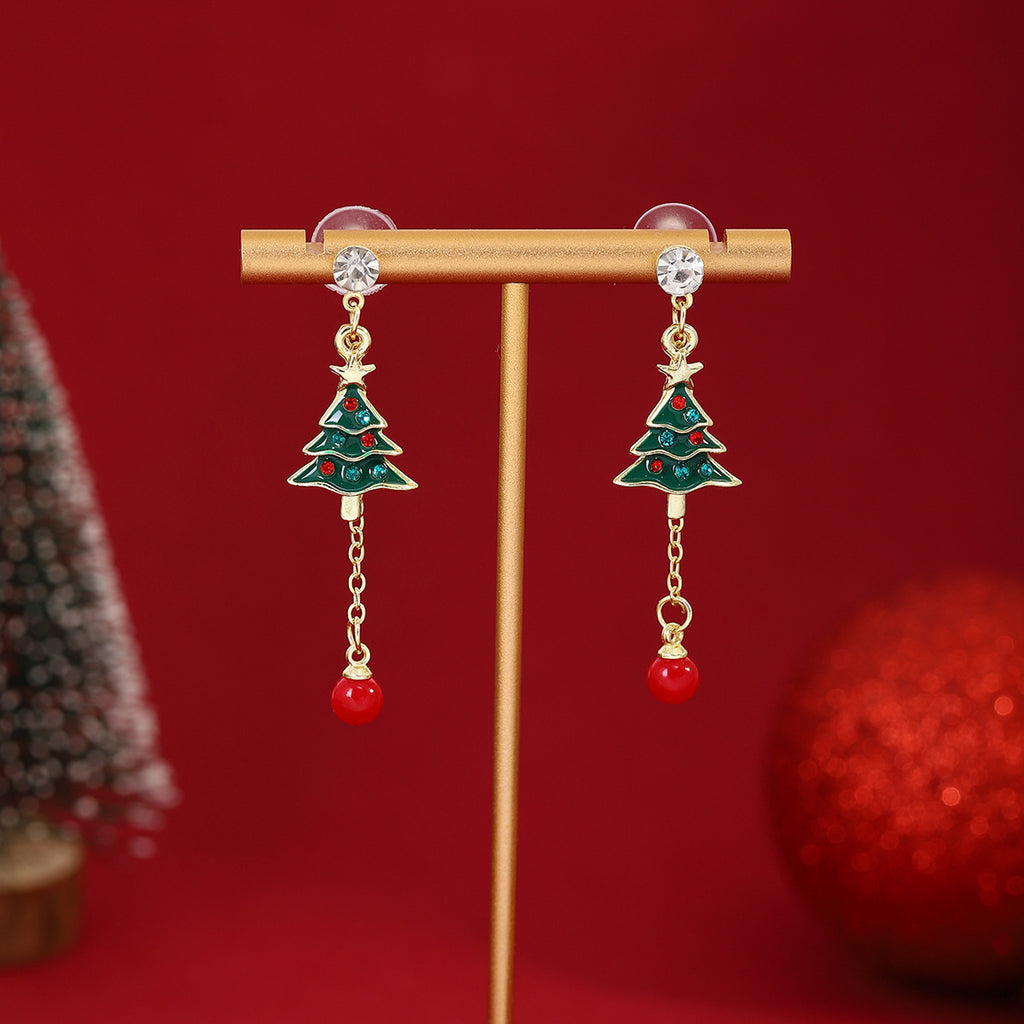 Beaded Chain Evergreen Linear Earrings - view 1