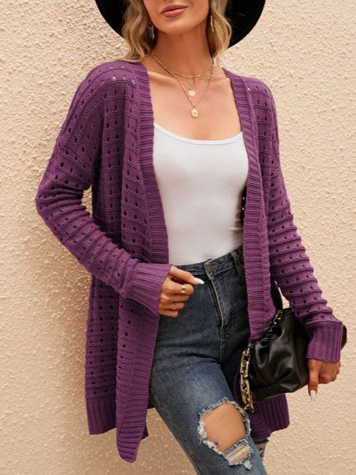 Waffle Stitch Open Front Duster Cardigan