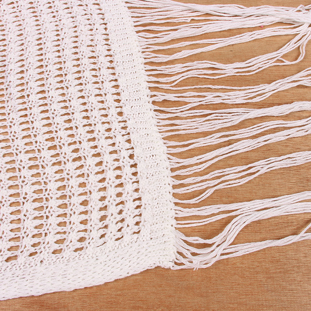 Fringe Hem Crochet Maxi Beach Cover Up - White - 7