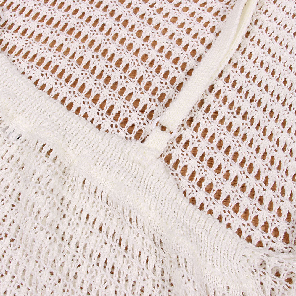 Fringe Hem Crochet Maxi Beach Cover Up - White - 8