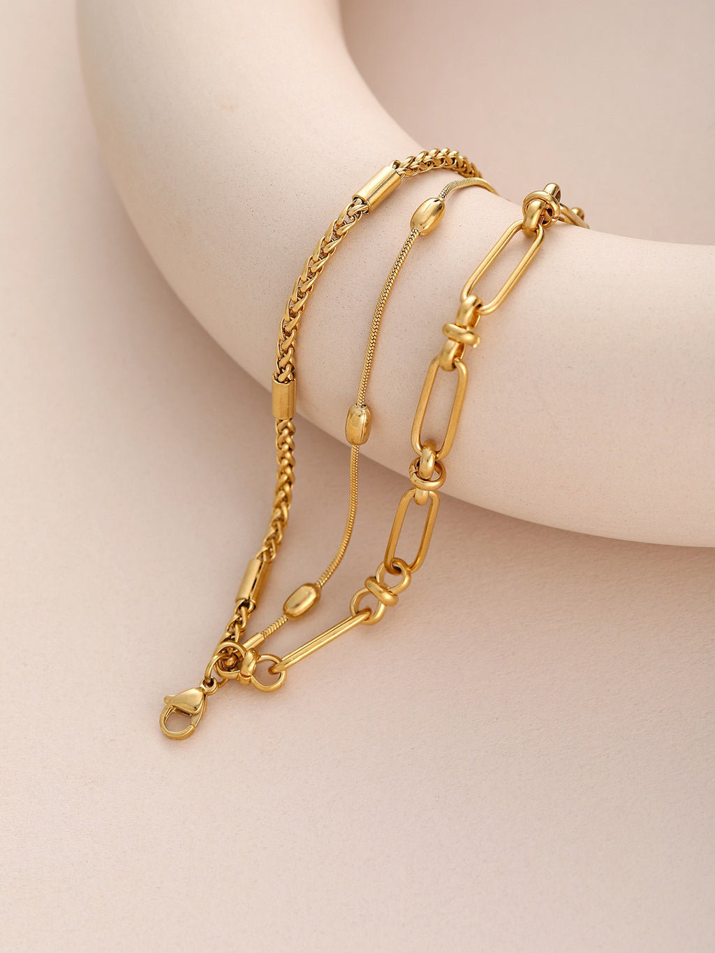 Gold Tone Layered Paperclip Necklace And Bracelet Set