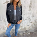 Colorblock Denim Varsity Bomber Jacket - Black