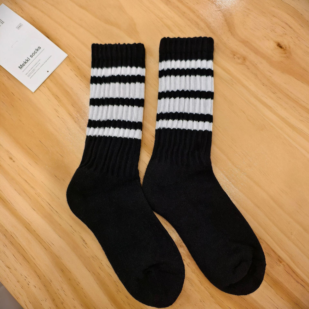 Varsity Stripe Ribbed Mid Calf Socks - Black