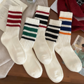 Varsity Stripe Ribbed Mid Calf Socks - Black_R