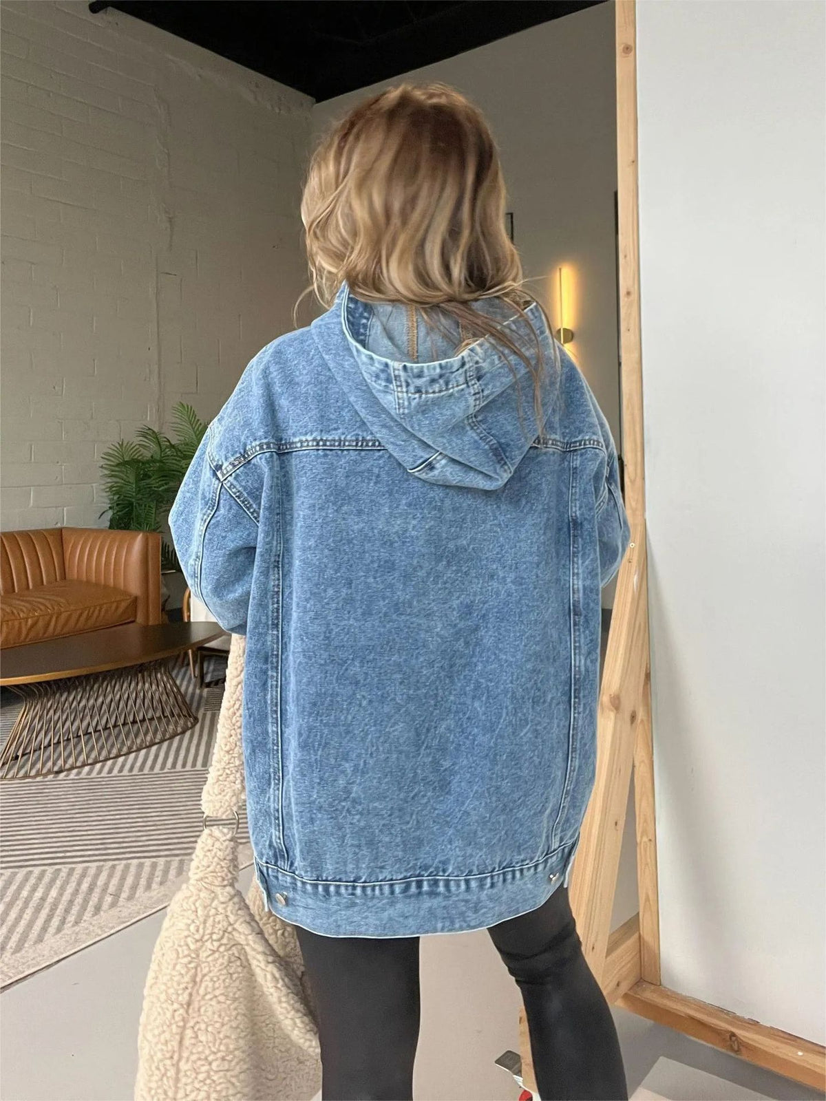 Mineral Wash Oversized Kangaroo Pocket Hoodie - blue - 1