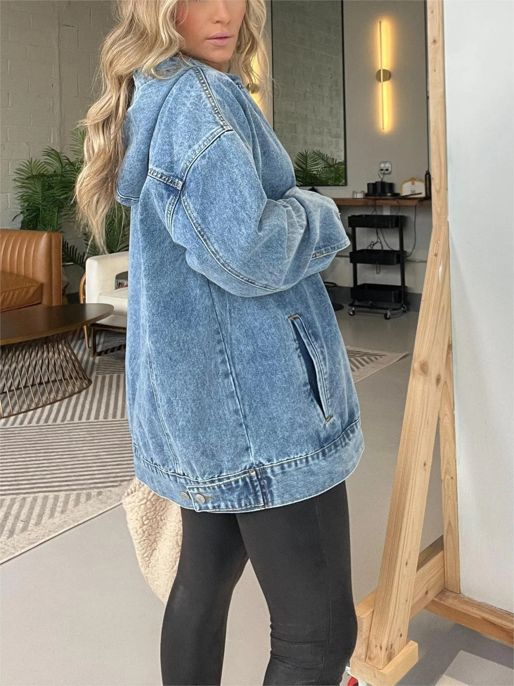 Mineral Wash Oversized Kangaroo Pocket Hoodie - blue - 2