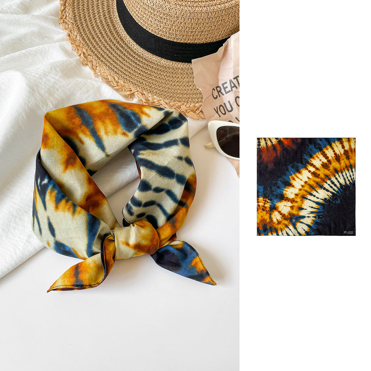 Shibori Spiral Dyed Square Bandana Scarf - NO-3 - 1