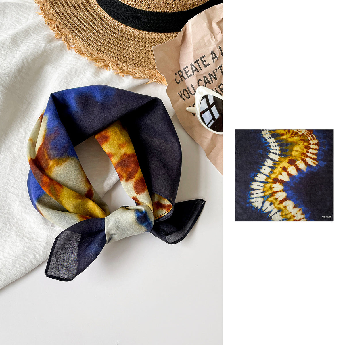 Shibori Spiral Dyed Square Bandana Scarf - NO-4 - 1