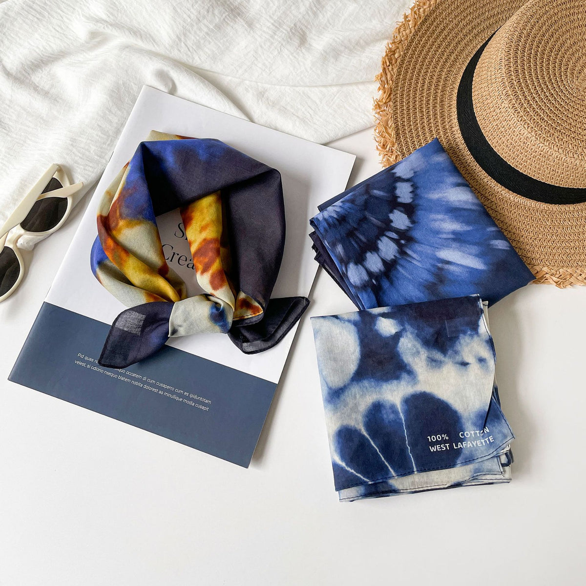 Shibori Spiral Dyed Square Bandana Scarf - NO-4 - 2