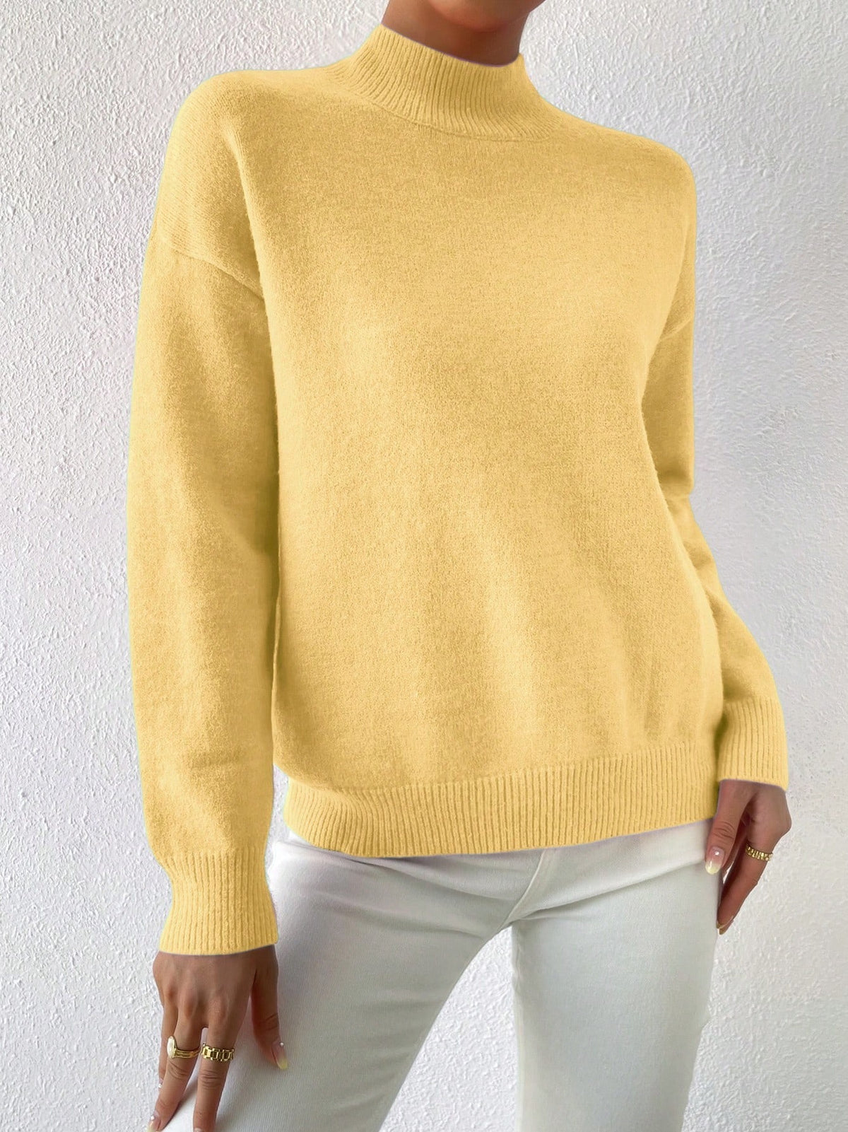 Soft Mock Neck Relaxed Knit Sweater