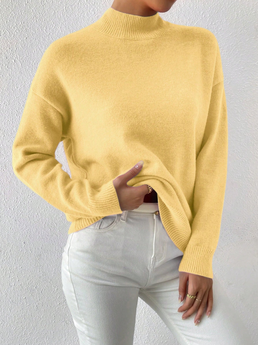 Soft Mock Neck Relaxed Knit Sweater - view 1