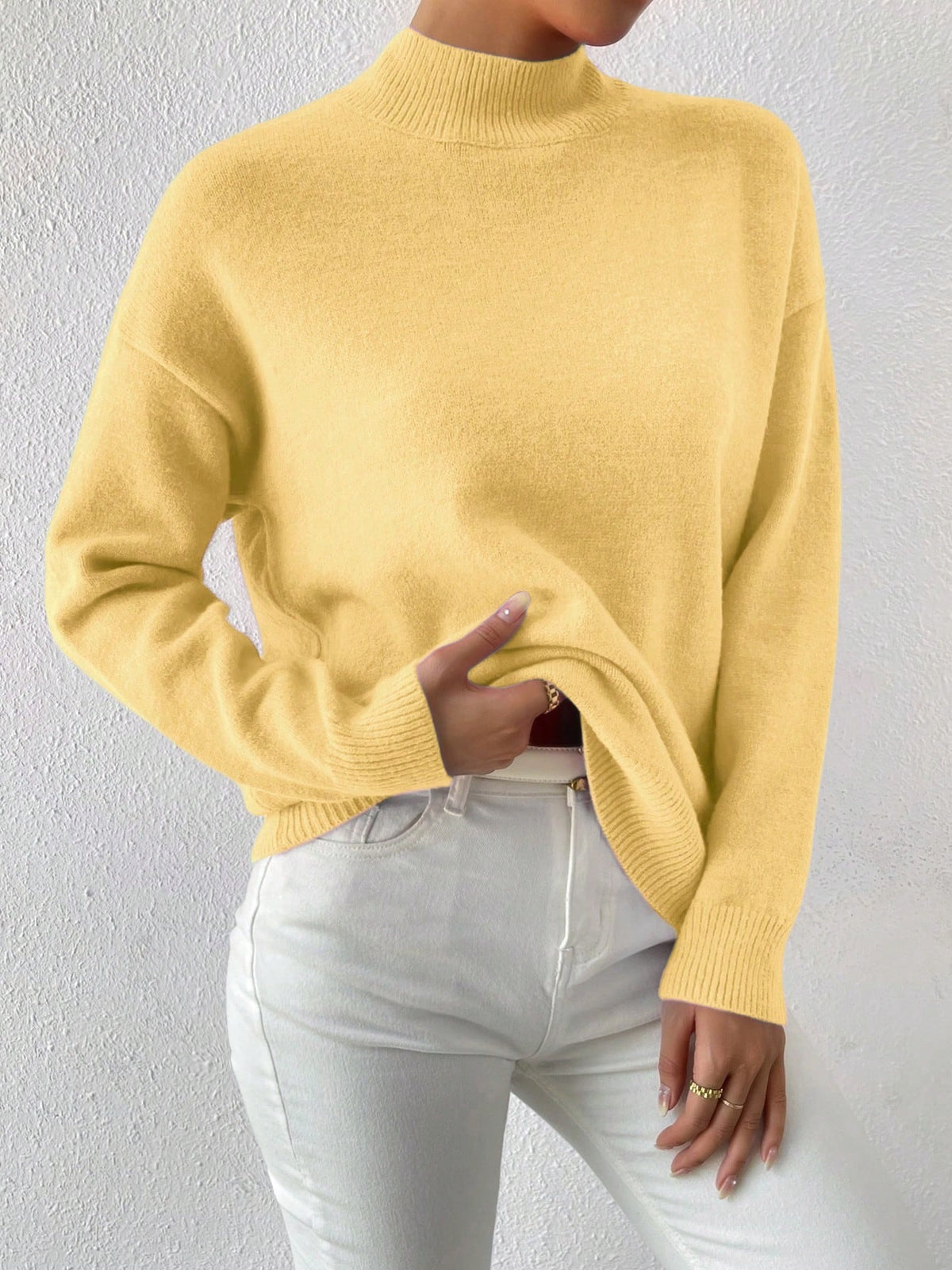 Soft Mock Neck Relaxed Knit Sweater - view 1