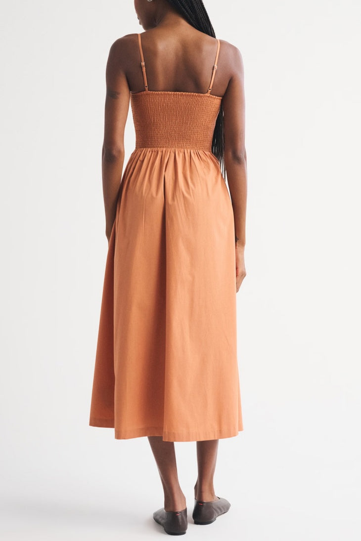 Smocked Bodice Drop Waist Midi Sundress - Orange - 2