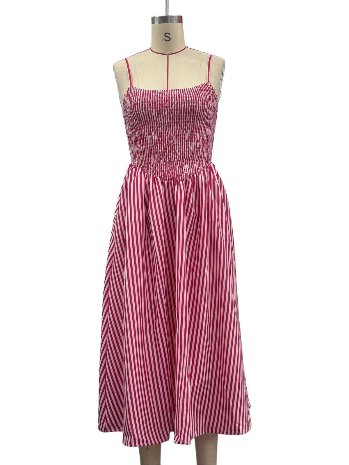Smocked Bodice Drop Waist Midi Sundress - Pink - 4