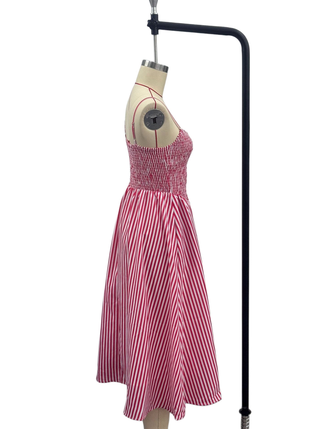 Smocked Bodice Drop Waist Midi Sundress - Pink - 5