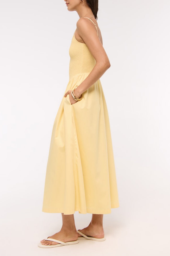Smocked Bodice Drop Waist Midi Sundress - Yellow - 2