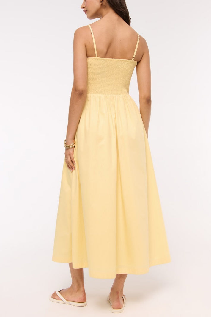 Smocked Bodice Drop Waist Midi Sundress - Yellow - 3