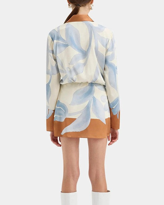 Abstract Print Knotted Shirt Mini Dress - Blue - 3