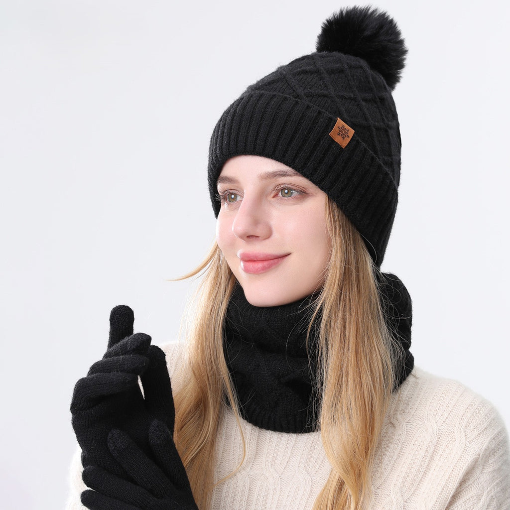 Knit Beanie Scarf And Gloves Set - Black