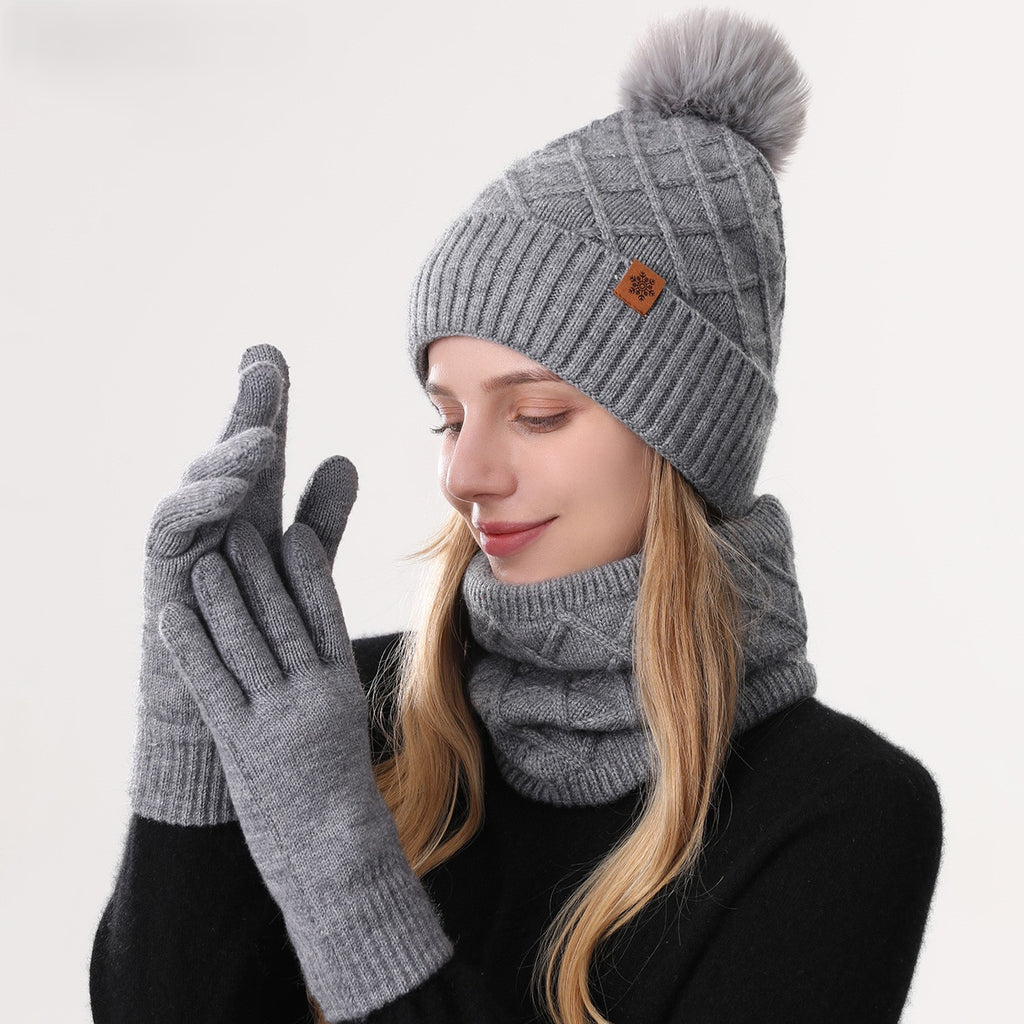 Knit Beanie Scarf And Gloves Set - Gray