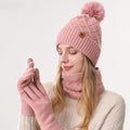 Knit Beanie Scarf And Gloves Set - Pink