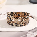 Infinity Charm Layered Leather Cuff Bracelet - Beige