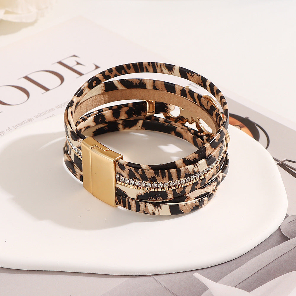 Infinity Charm Layered Leather Cuff Bracelet