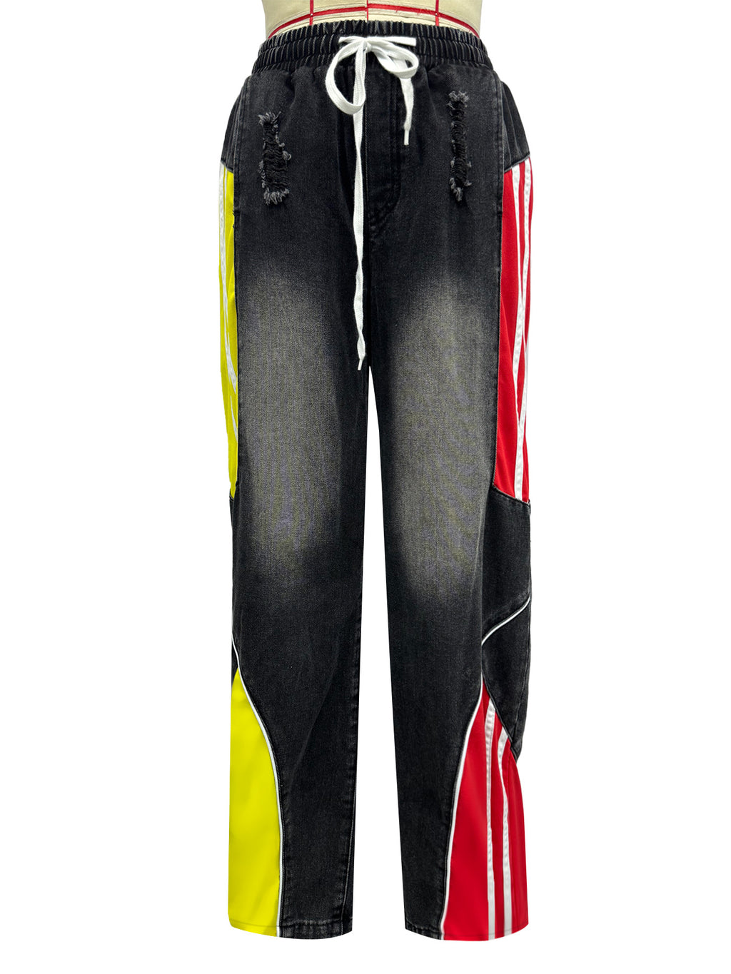 Colorblock Racing Stripe Wide Leg Jeans - Black