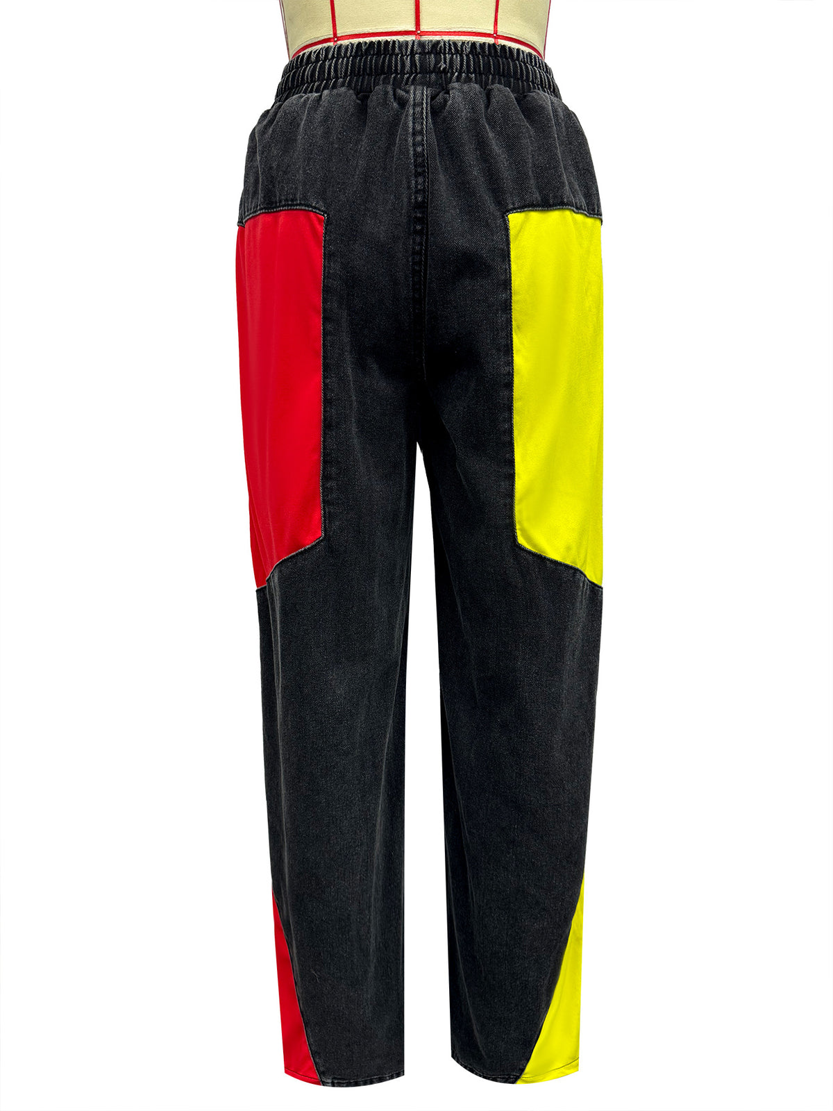 Colorblock Racing Stripe Wide Leg Jeans - Black - 1