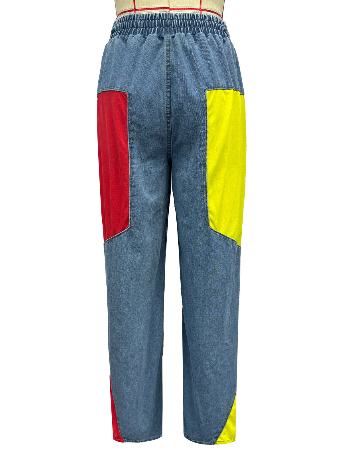 Colorblock Racing Stripe Wide Leg Jeans - Blue - 2
