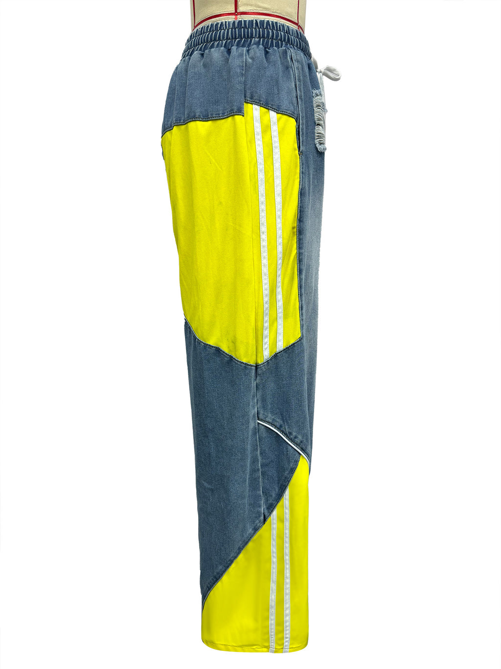 Colorblock Racing Stripe Wide Leg Jeans - Blue - 3