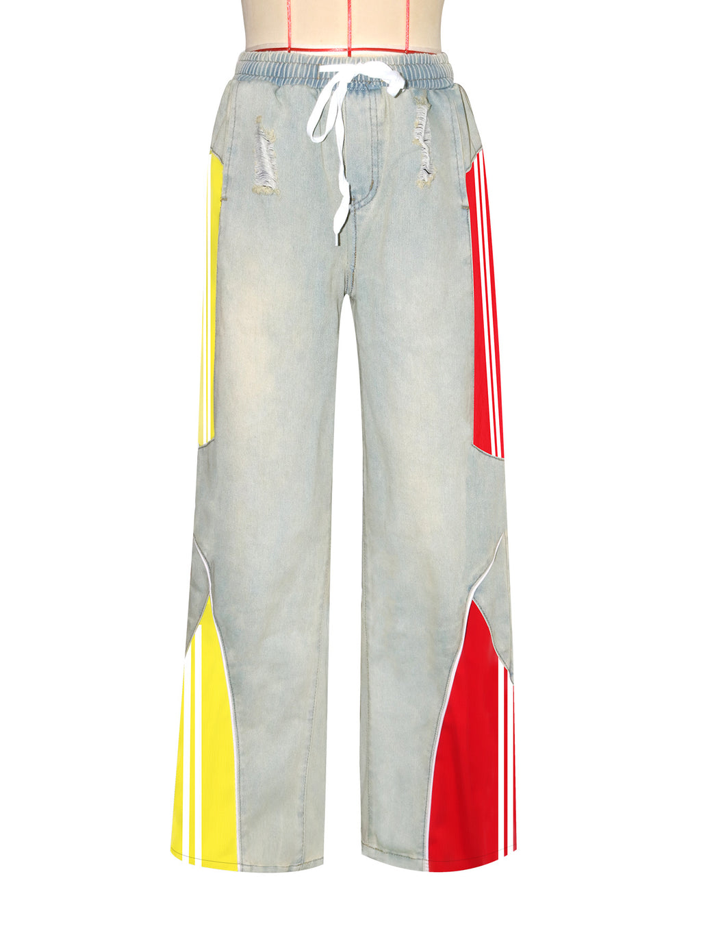 Colorblock Racing Stripe Wide Leg Jeans - SkyBlue