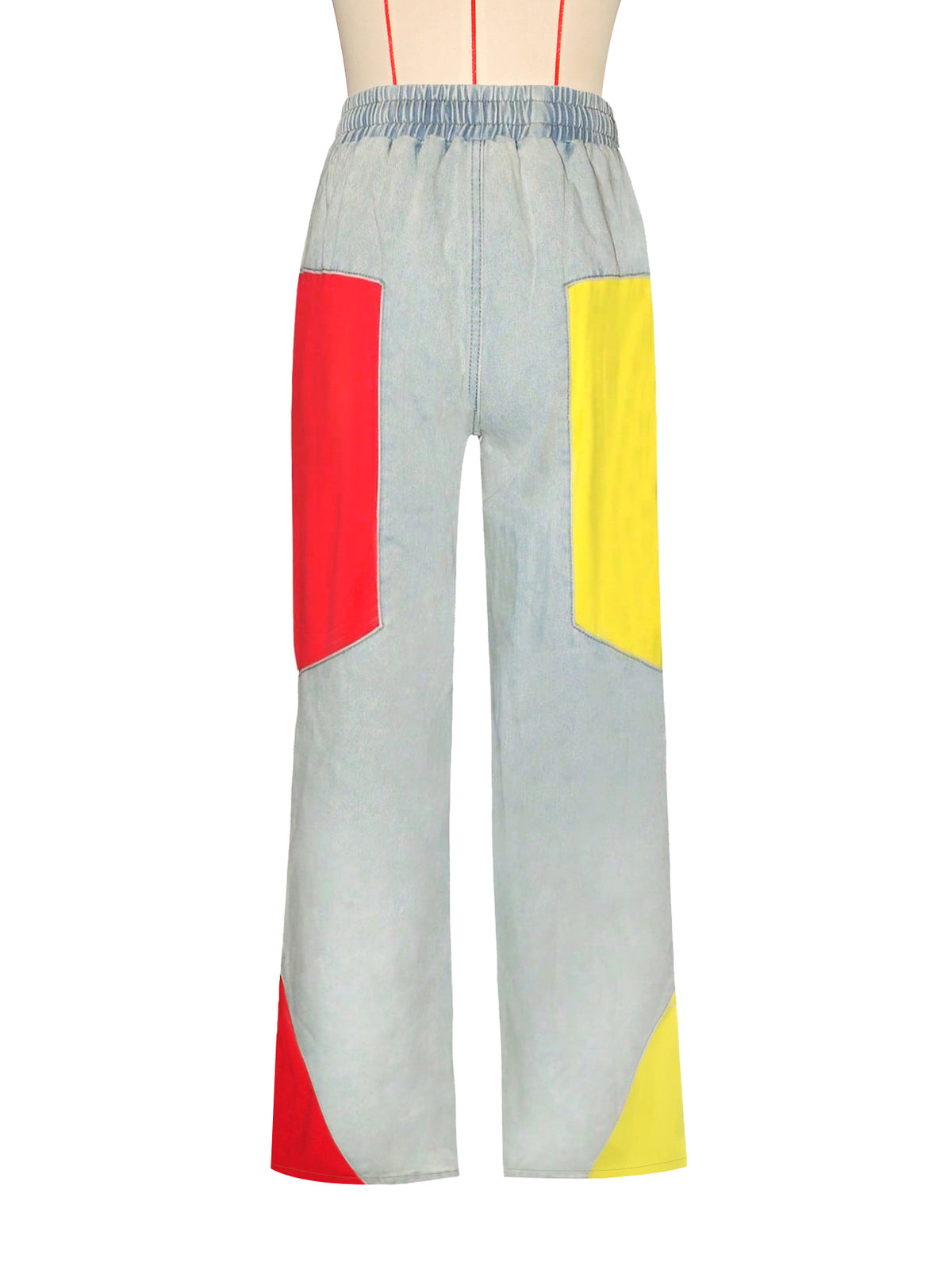 Colorblock Racing Stripe Wide Leg Jeans - SkyBlue - 1