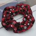 Woven Tartan Hair Scrunchie with Snowflake Print - RedBlack