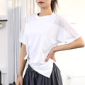 Mesh Panel Oversized Side Slit Workout Tee - White