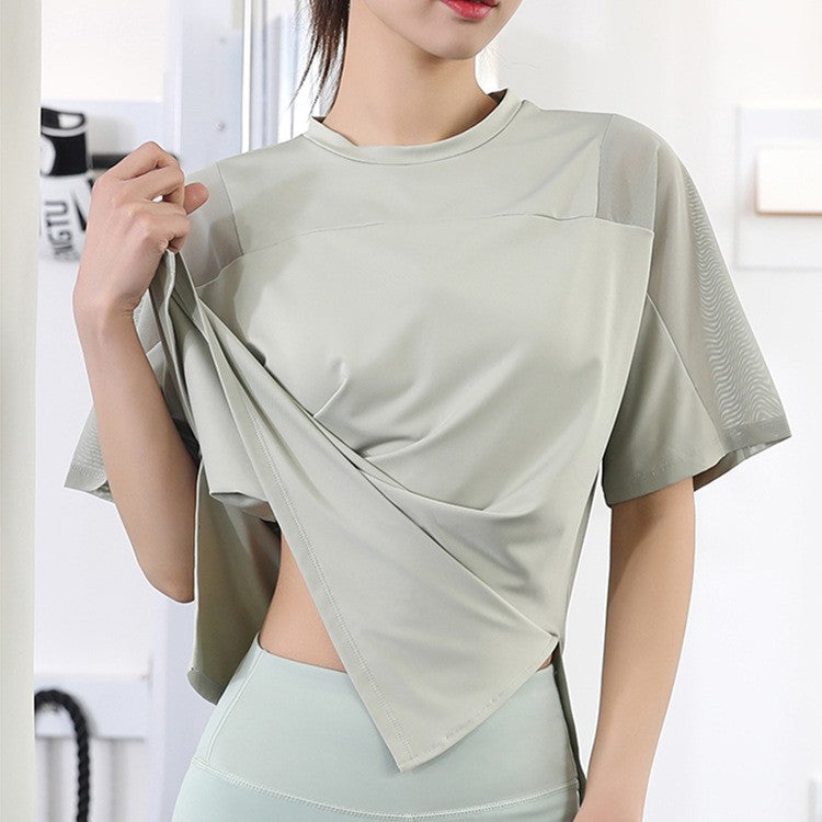 Mesh Panel Oversized Side Slit Workout Tee