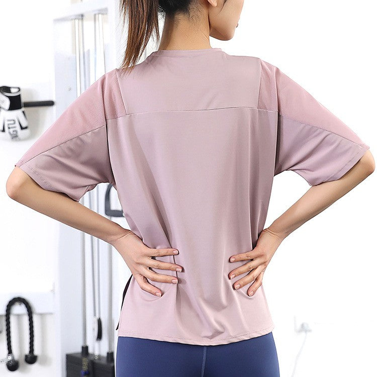 Mesh Panel Oversized Side Slit Workout Tee