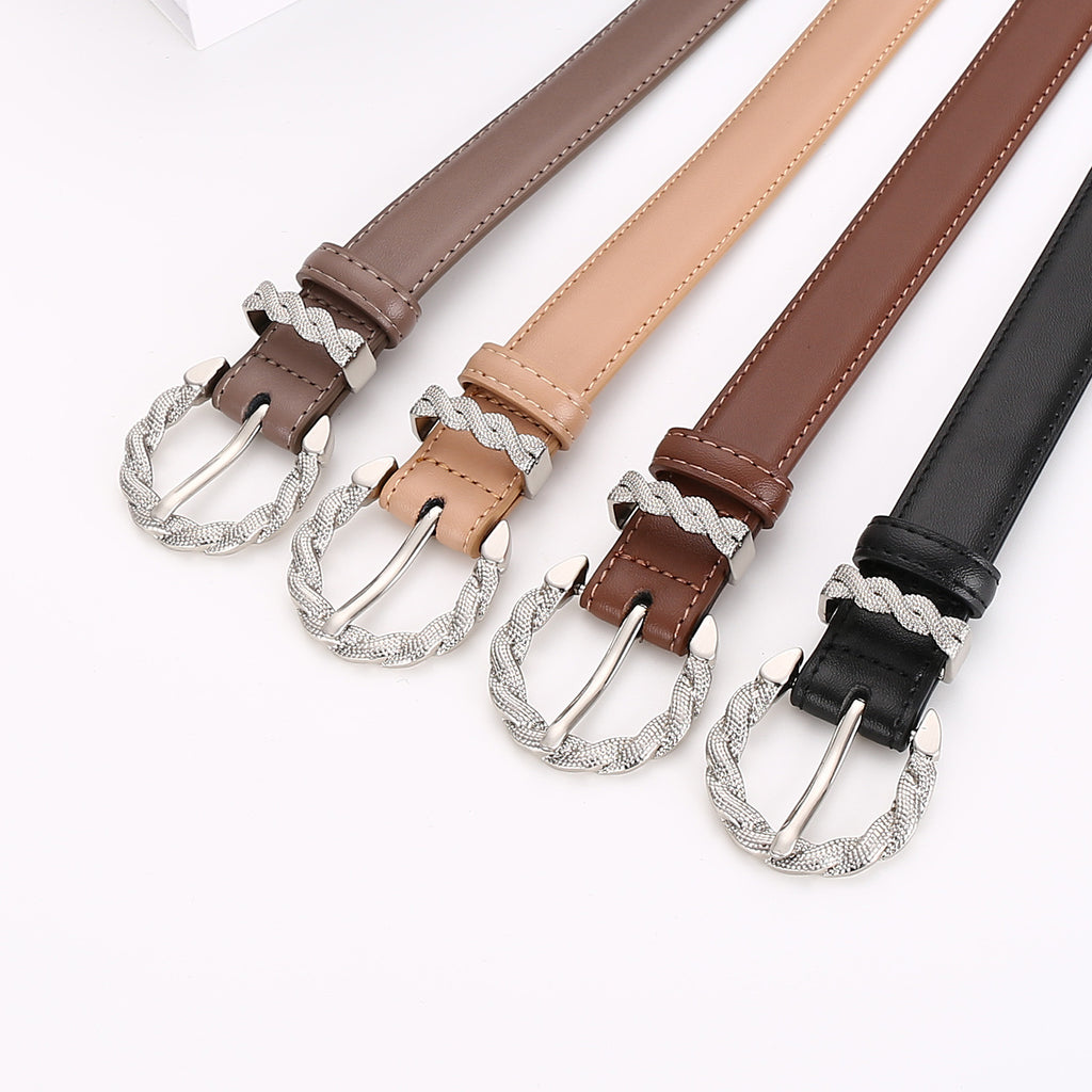 Twisted Rope Buckle Slim Leather Belt - view 1
